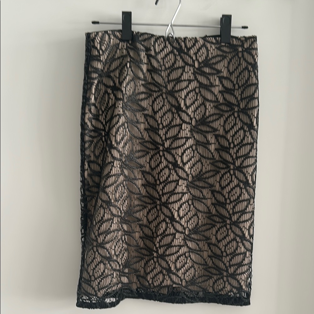 Ann Taylor Black and Tan Embellished Pencil Skirt